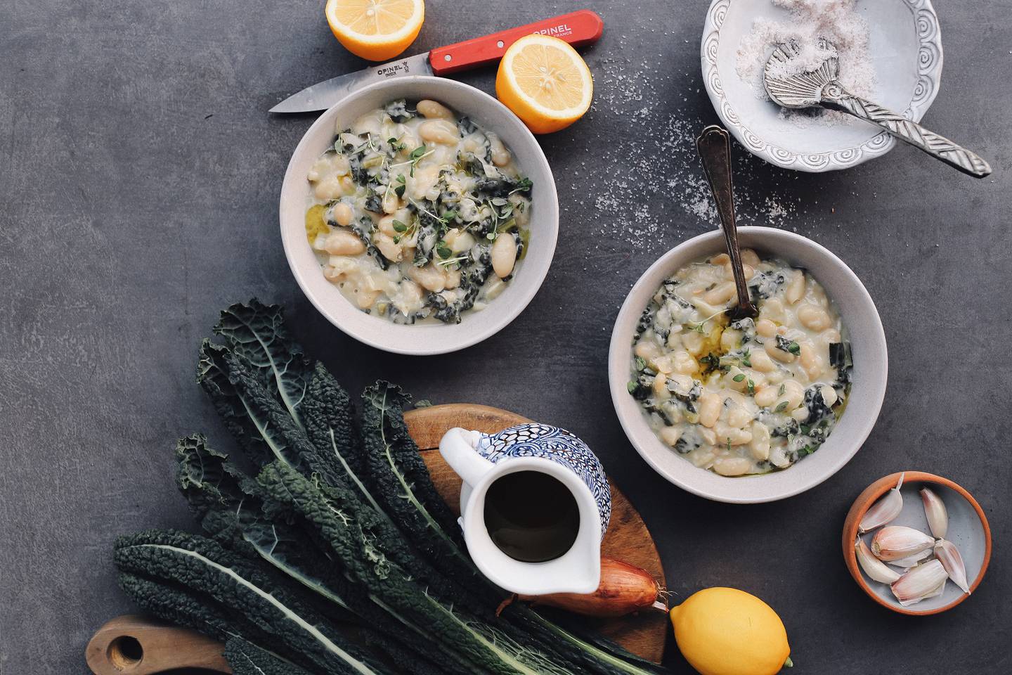 Creamiest White beans with Kale,  Lemon and Parmesan