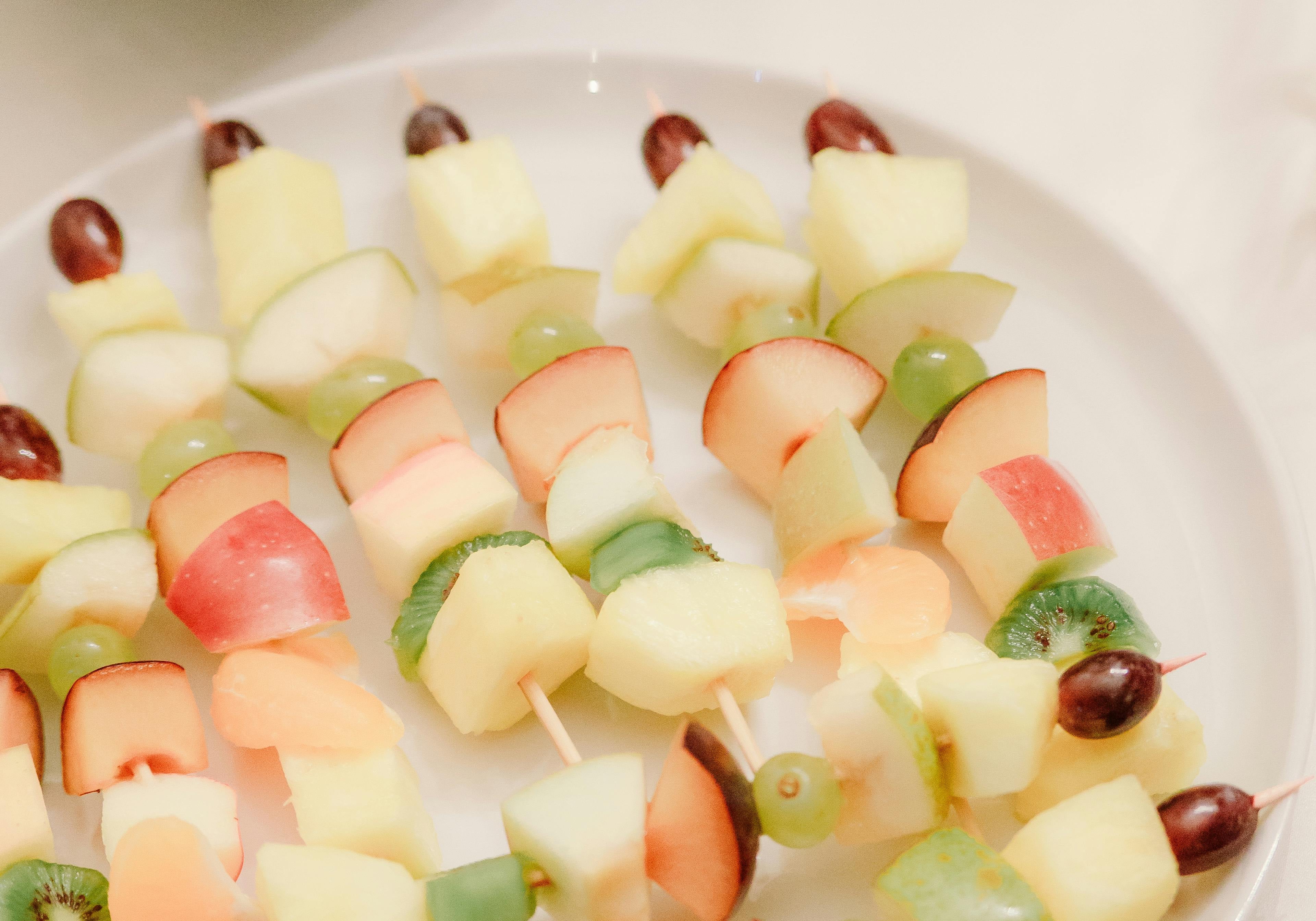 fruit kebabs on a plate