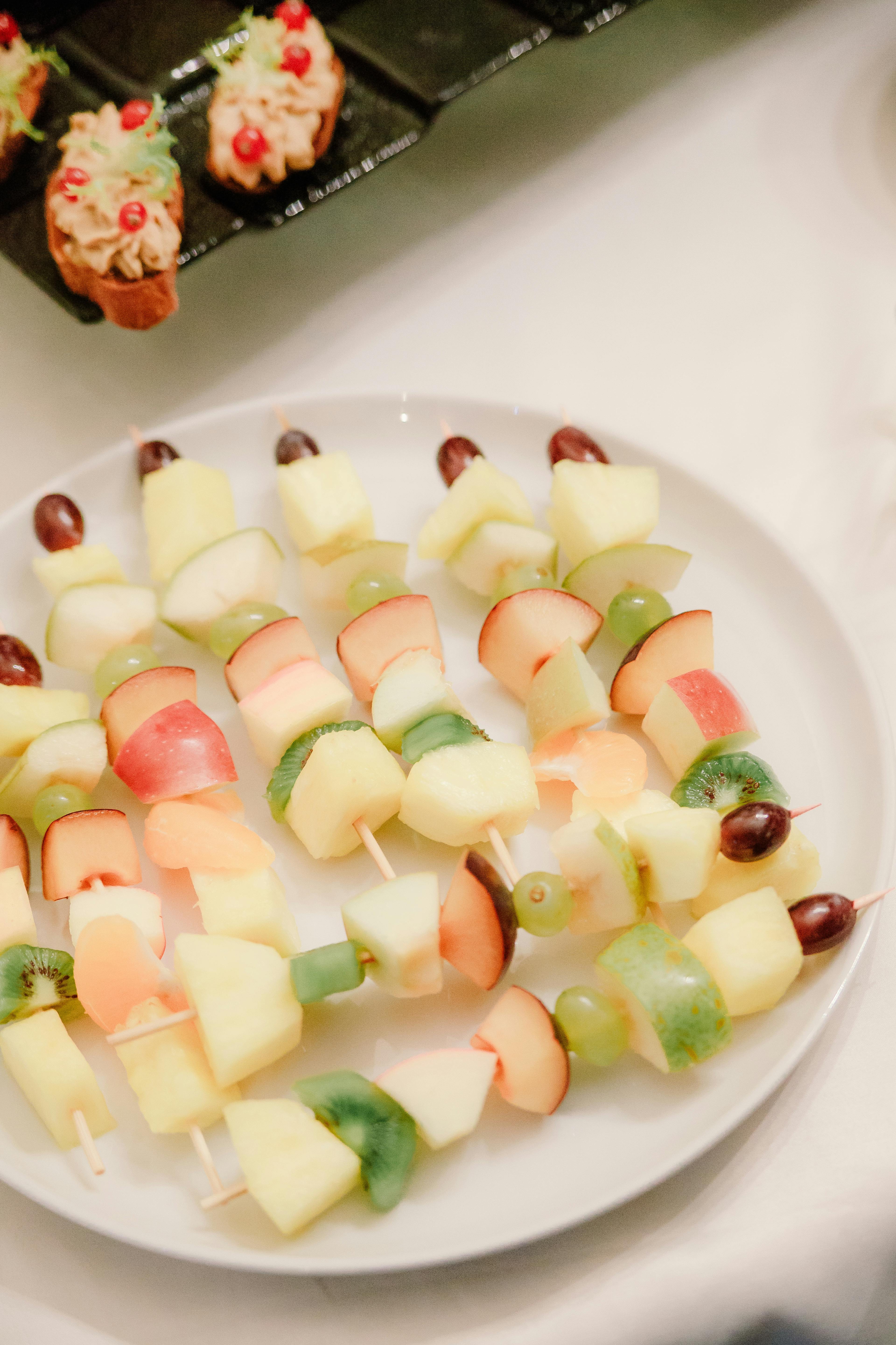 fruit kebabs on a plate