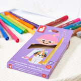 Box of glitter felt-tip pens with cartoon character on a white background