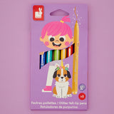 Pack of glitter felt-tip pens with cartoon character on purple background