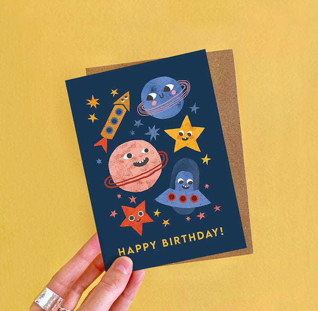 Space Faces Birthday Card