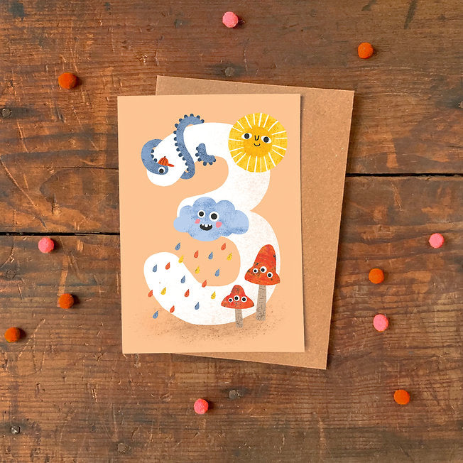 Crazy Critters Age Three Greeting Card