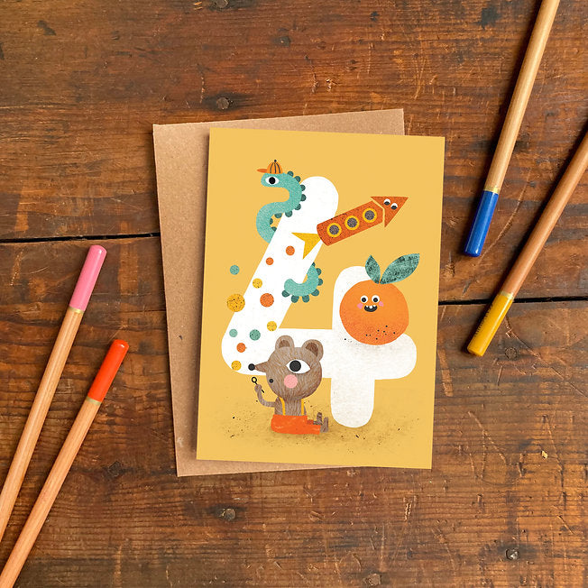 Crazy Critters Age Four Greeting Card