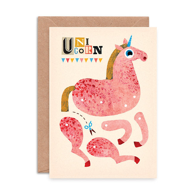 Unicorn Split Pin Puppet A5 Greeting Card