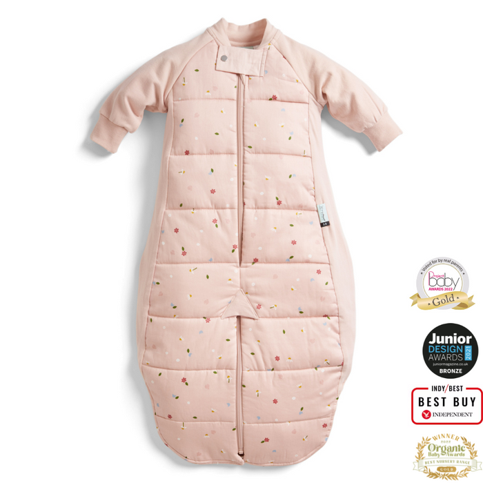 ErgoPouch - Organic Winter Long Sleeved 2 in 1 Sleeping Suit Bag - Daisies - 3.5 TOG