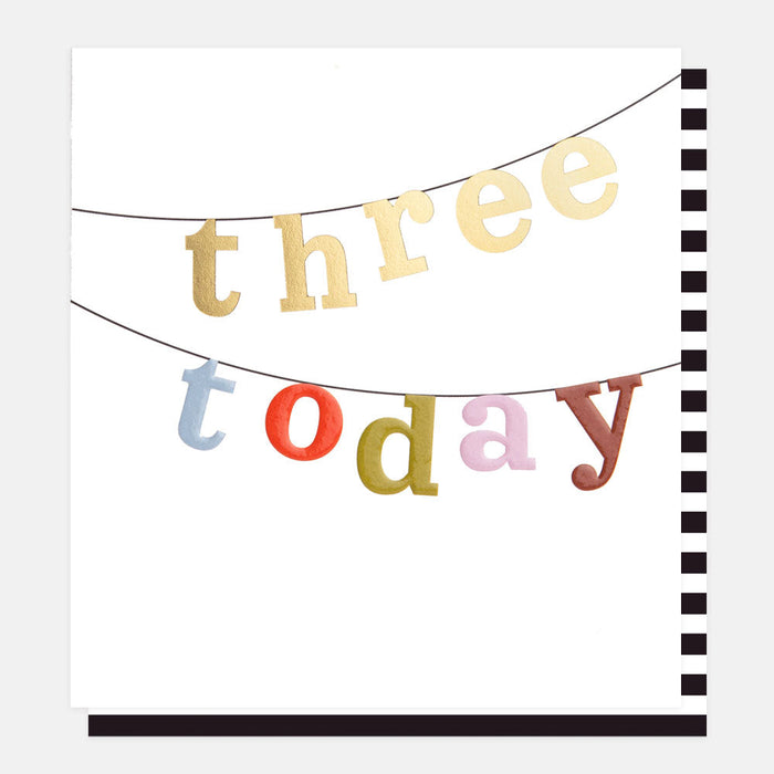 Three Today Bunting Birthday Card