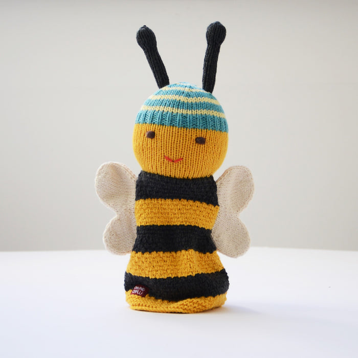 Hand Knitted Bee Hand Puppet in Organic Cotton
