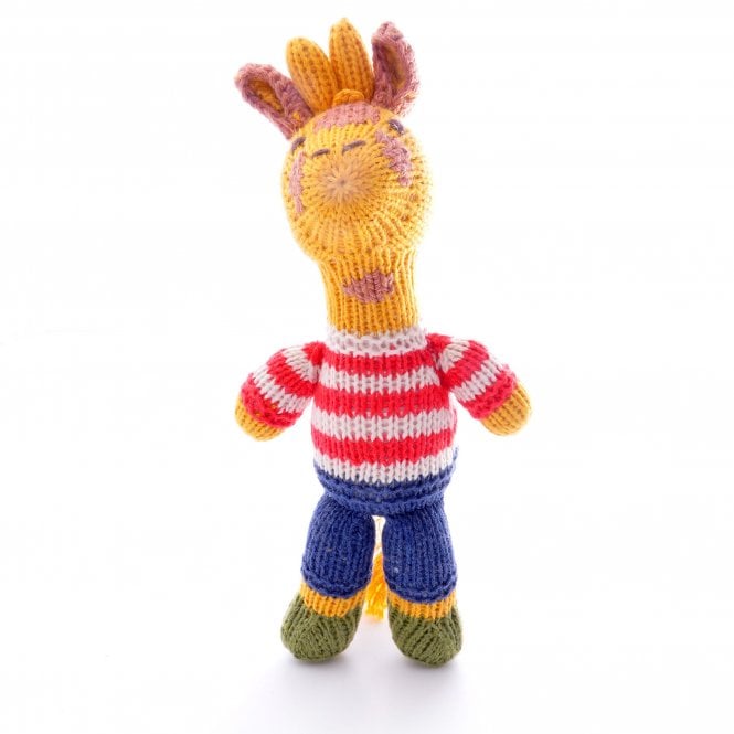 Organic Cotton Giraffe Toddler Soft Toy in Red/White Stripy Top