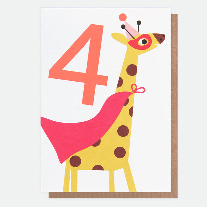 Giraffe Superhero 4th Birthday Card