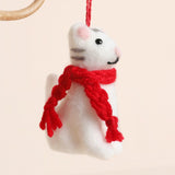 Felt Festive Cat with Red Scarf Hanging Decoration