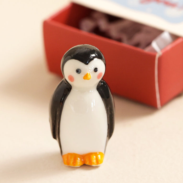 Tiny Matchbox Ceramic Penguin