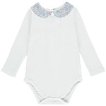 Eloise Long Sleeve Bodysuit with Blue Liberty collar - souzu.co.uk