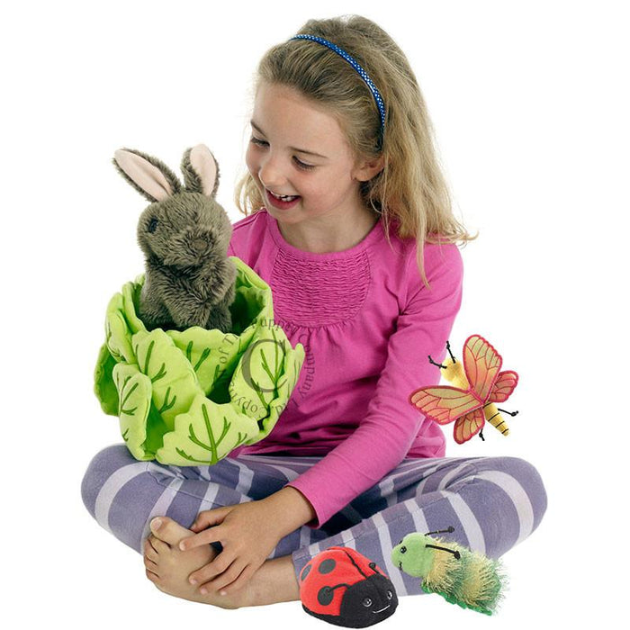Rabbit in a Lettuce Hide away Puppet - souzu.co.uk