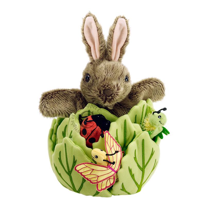 Rabbit in a Lettuce Hide away Puppet - souzu.co.uk