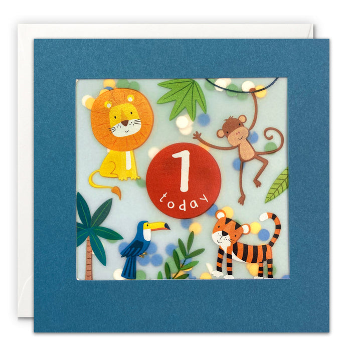 Age 1 Blue Jungle Shakies Birthday Card
