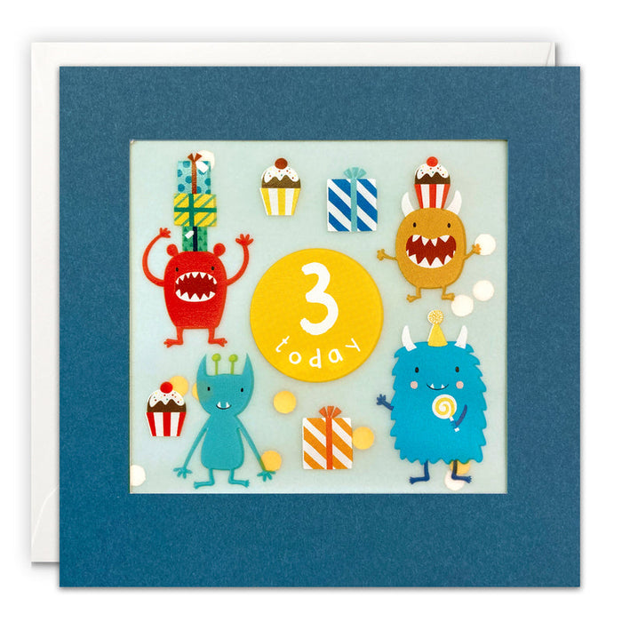 Age 3 Monsters Shakies Birthday Card