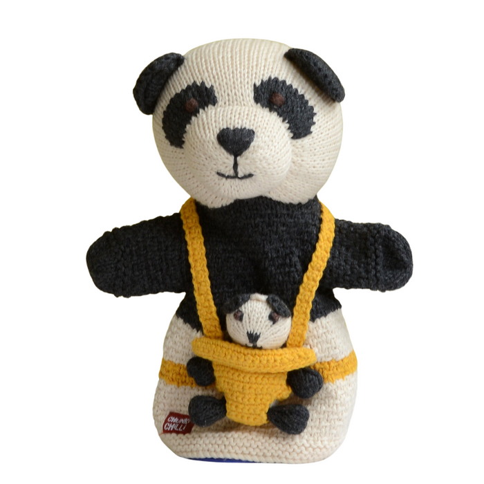 Hand Knitted Panda Pocket Puppet and Baby