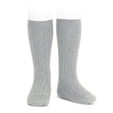 Condor Wide Ribbed Cotton Knee-High Aluminium Socks - souzu.co.uk