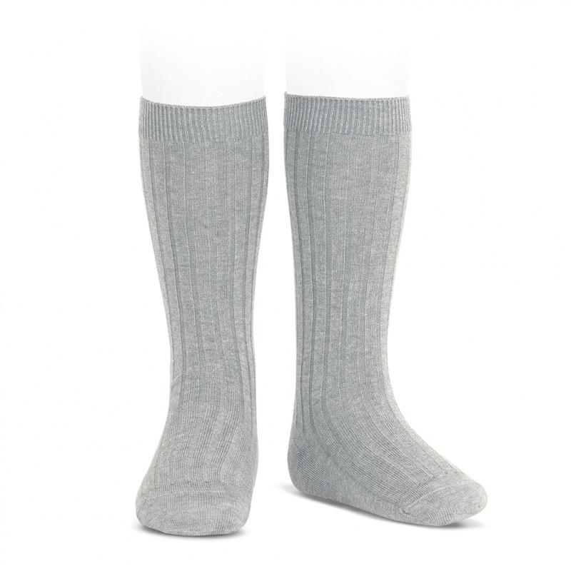 Condor Wide Ribbed Cotton Knee-High Aluminium Socks - souzu.co.uk