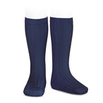 Condor Wide Ribbed Cotton Knee-High Navy Socks - souzu.co.uk